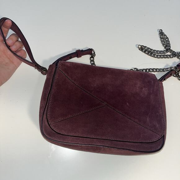 Kenneth Cole Genuine Leather Suede Crossbody Bag Purple long Copper Chain - Picture 9 of 10